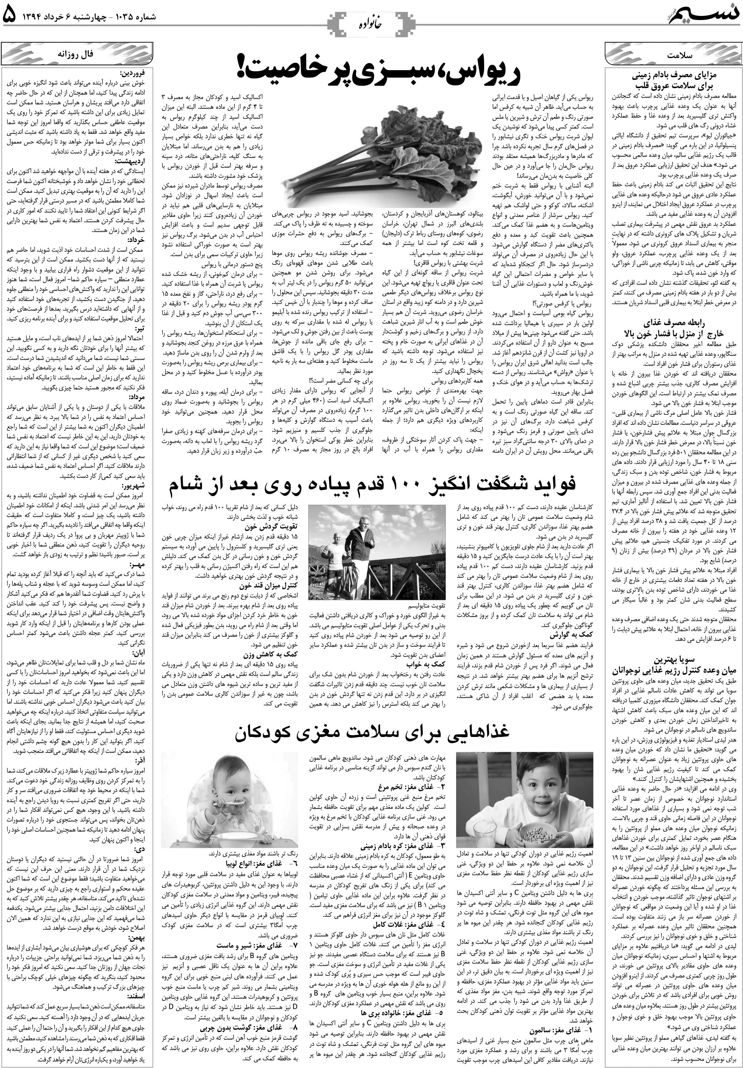 صفحه خانواده روزنامه نسیم شماره 1035