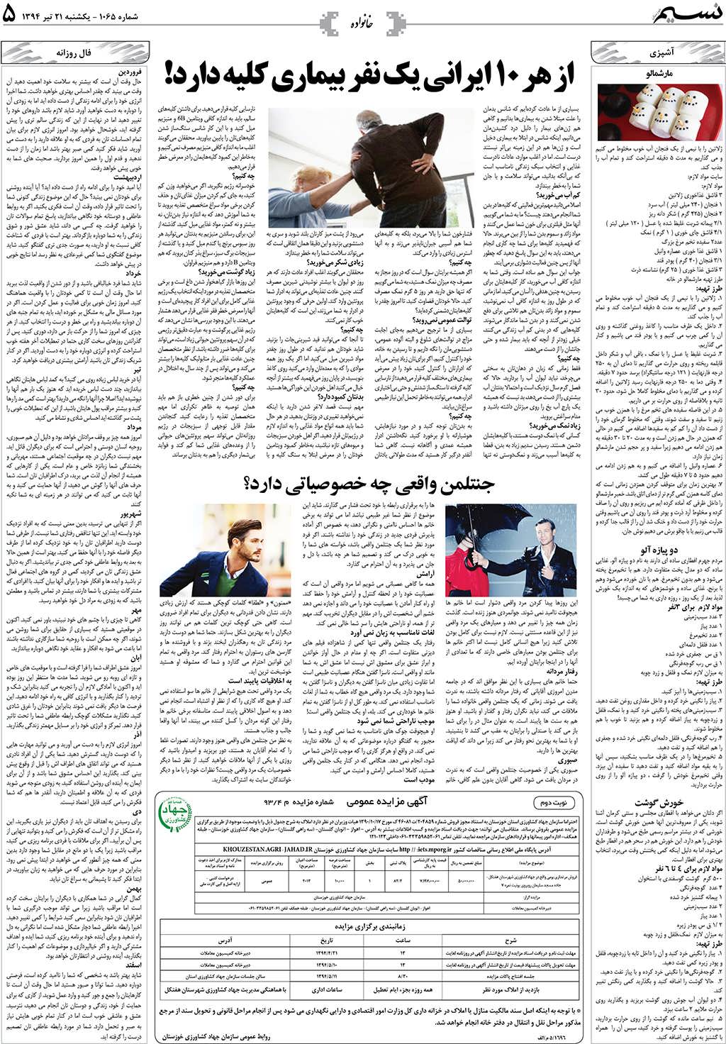 صفحه خانواده روزنامه نسیم شماره 1065