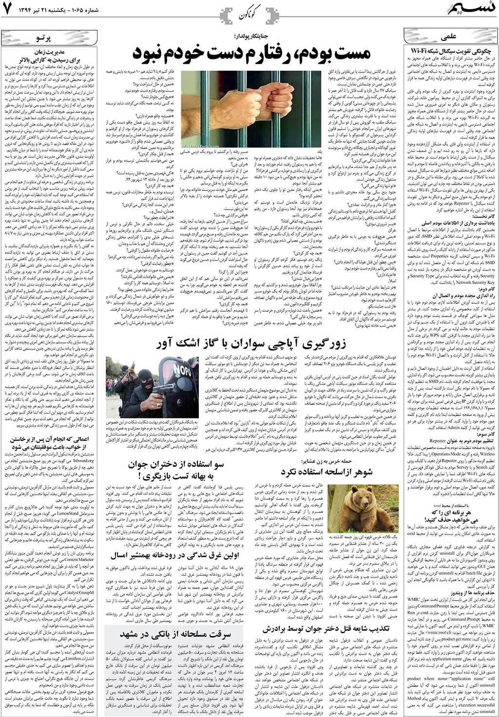 صفحه گوناگون روزنامه نسیم شماره 1065