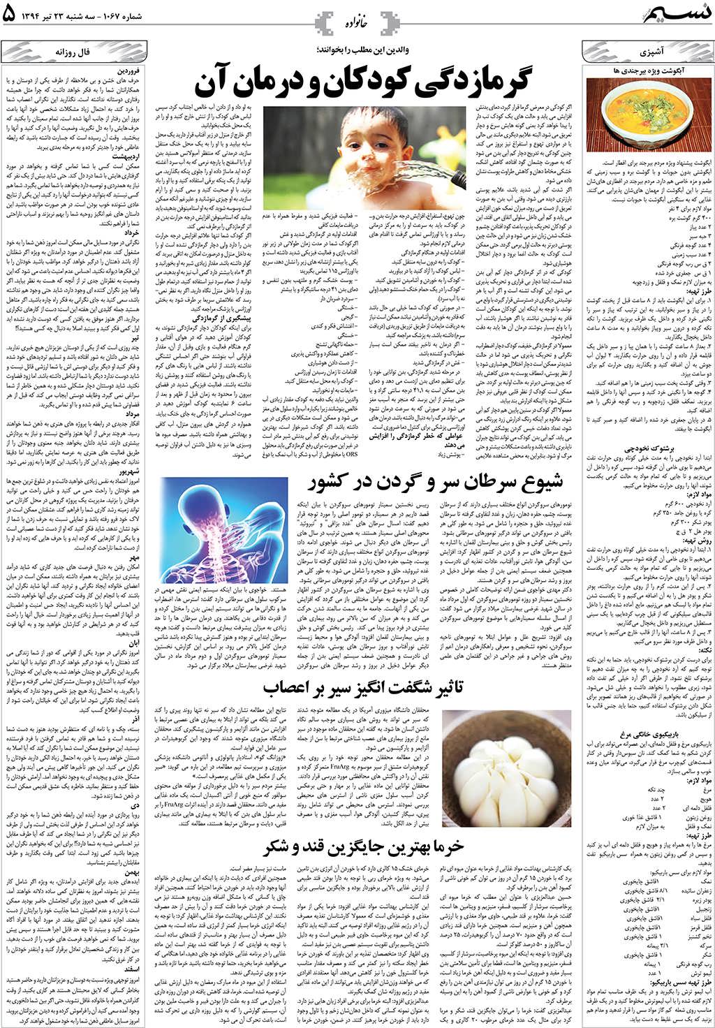صفحه خانواده روزنامه نسیم شماره 1067
