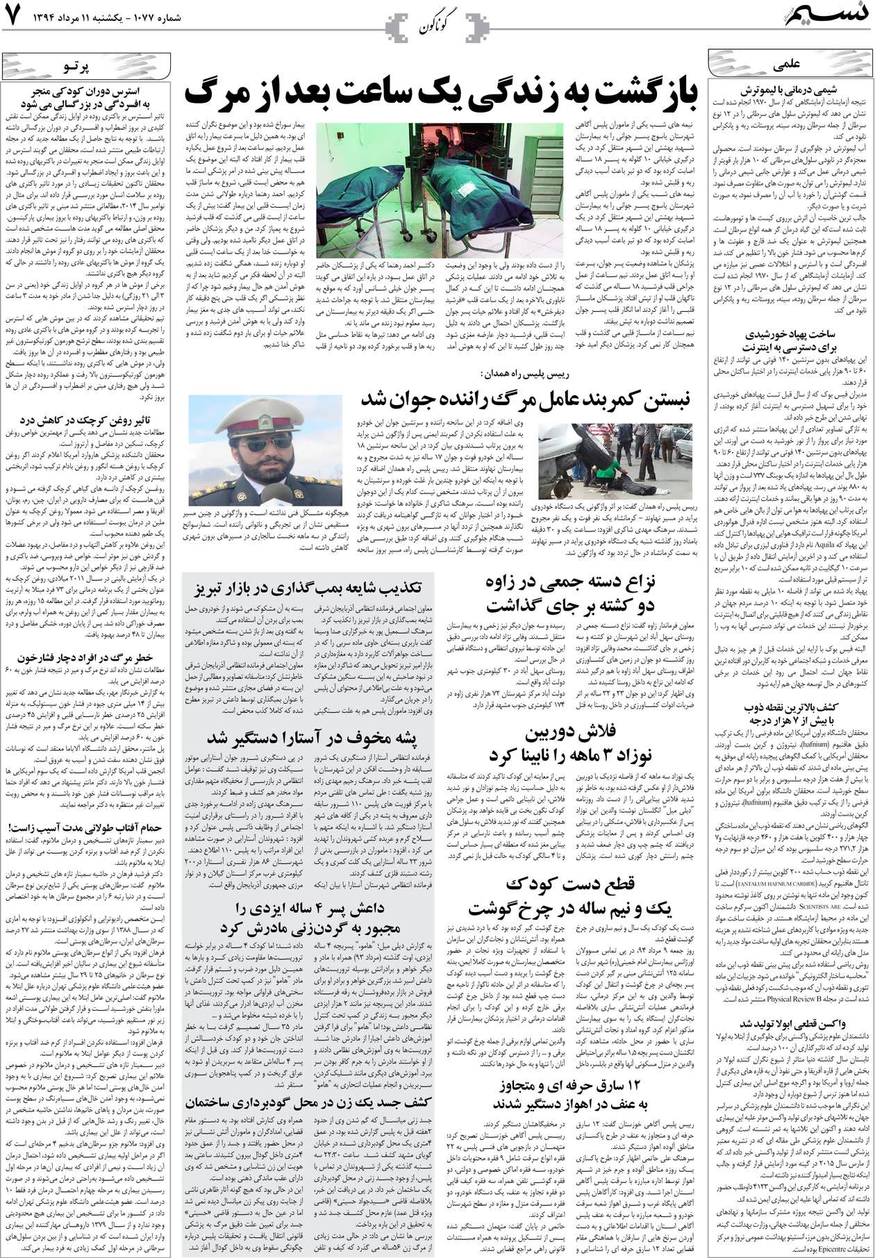 صفحه گوناگون روزنامه نسیم شماره 1077