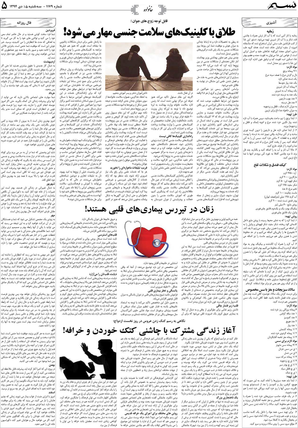 صفحه خانواده روزنامه نسیم شماره 1179