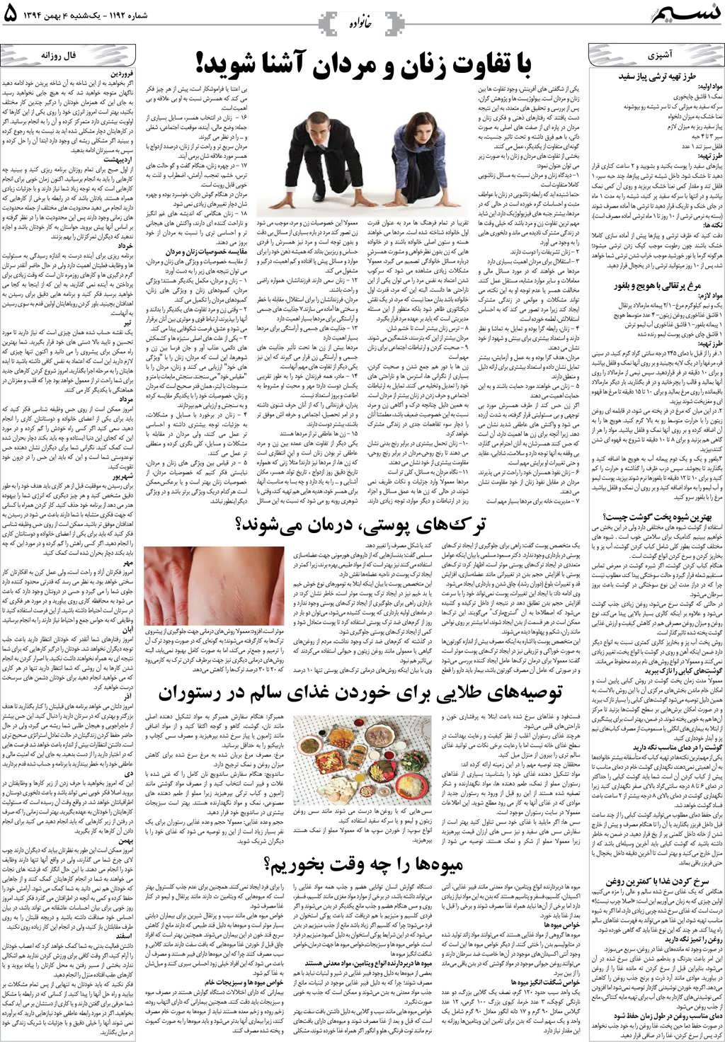 صفحه خانواده روزنامه نسیم شماره 1192