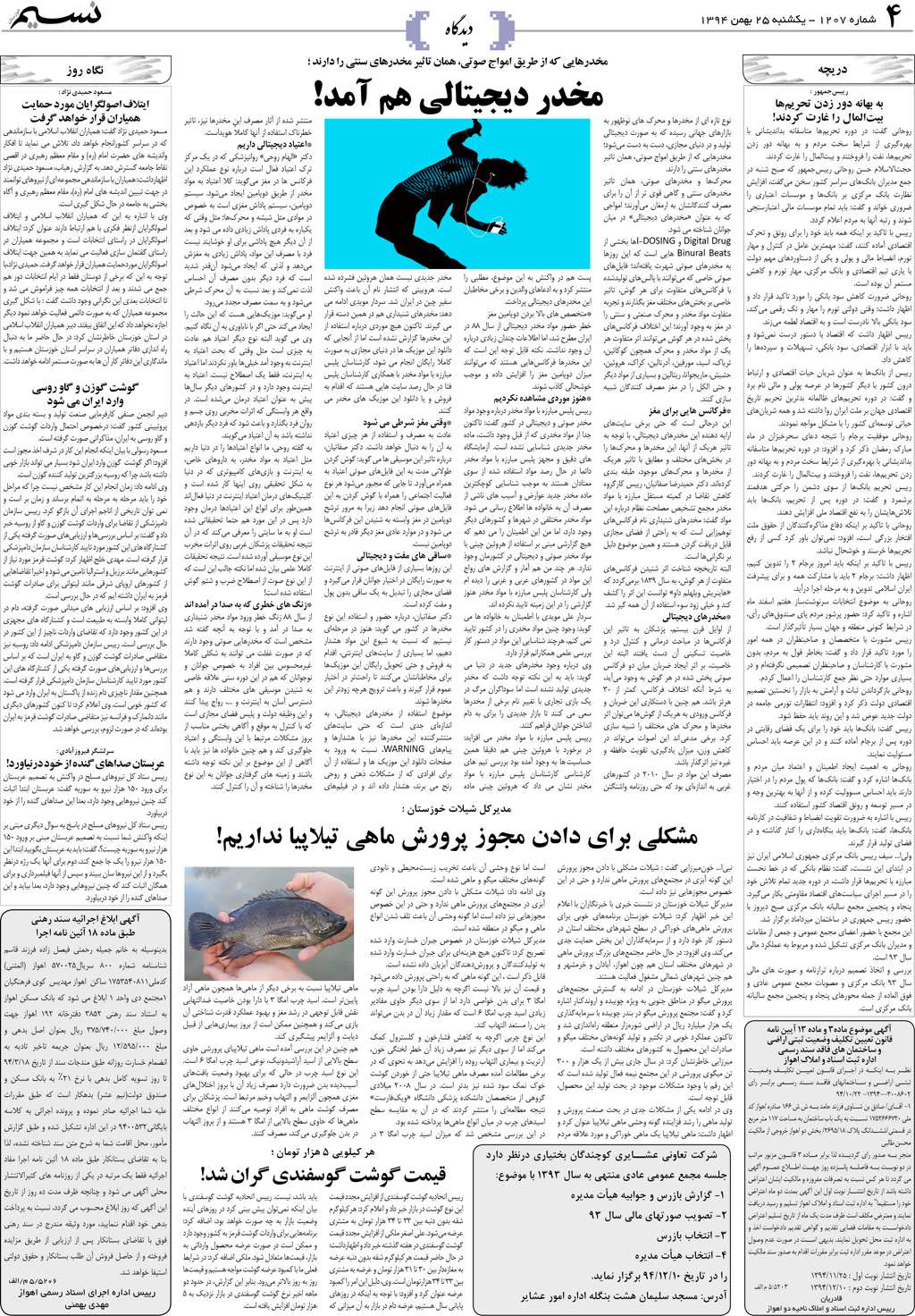 صفحه دیدگاه روزنامه نسیم شماره 1207