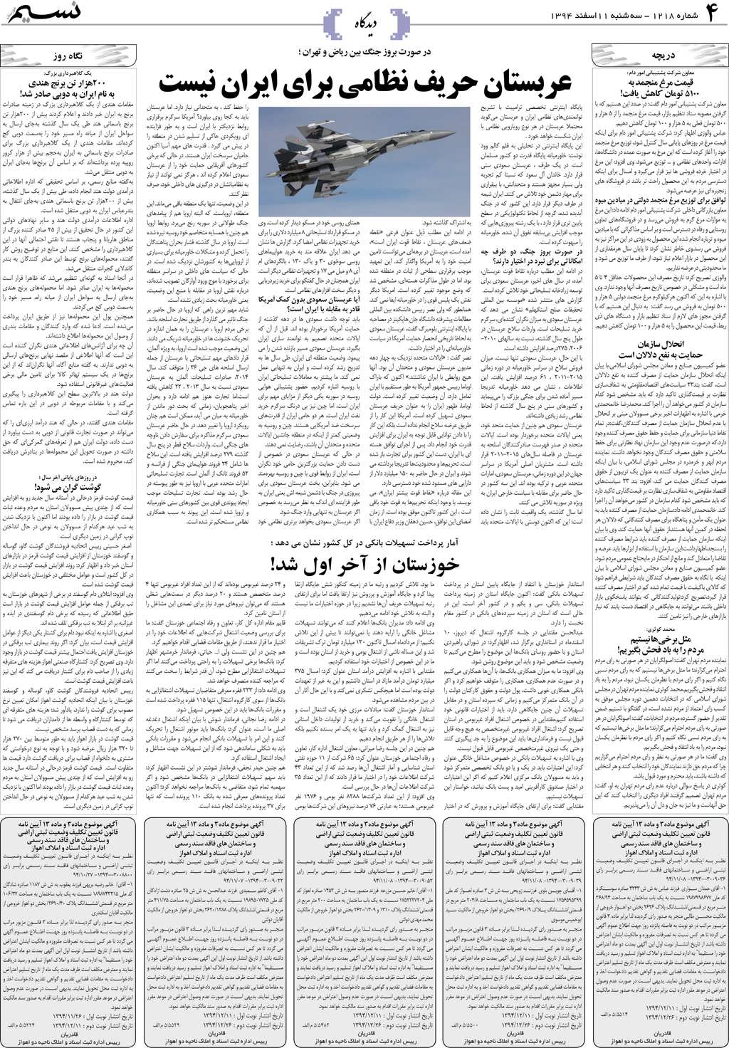 صفحه دیدگاه روزنامه نسیم شماره 1218