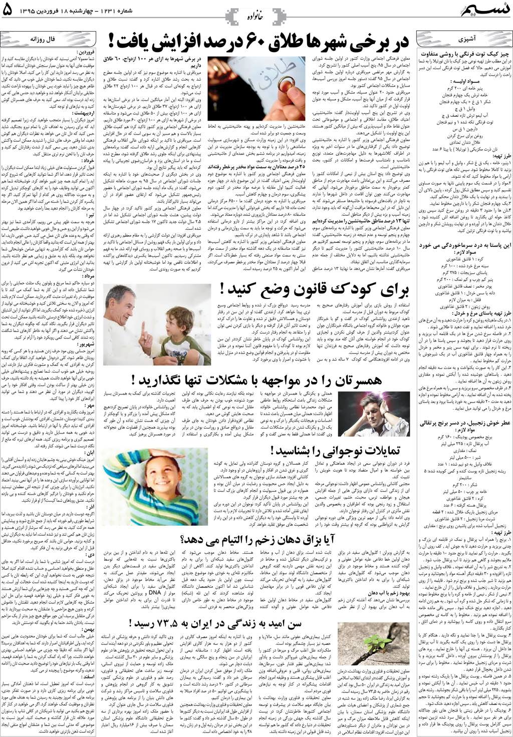 صفحه خانواده روزنامه نسیم شماره 1231