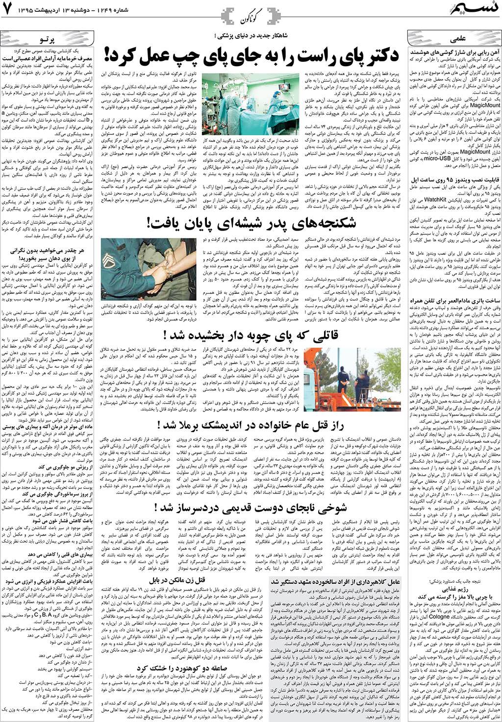 صفحه گوناگون روزنامه نسیم شماره 1249