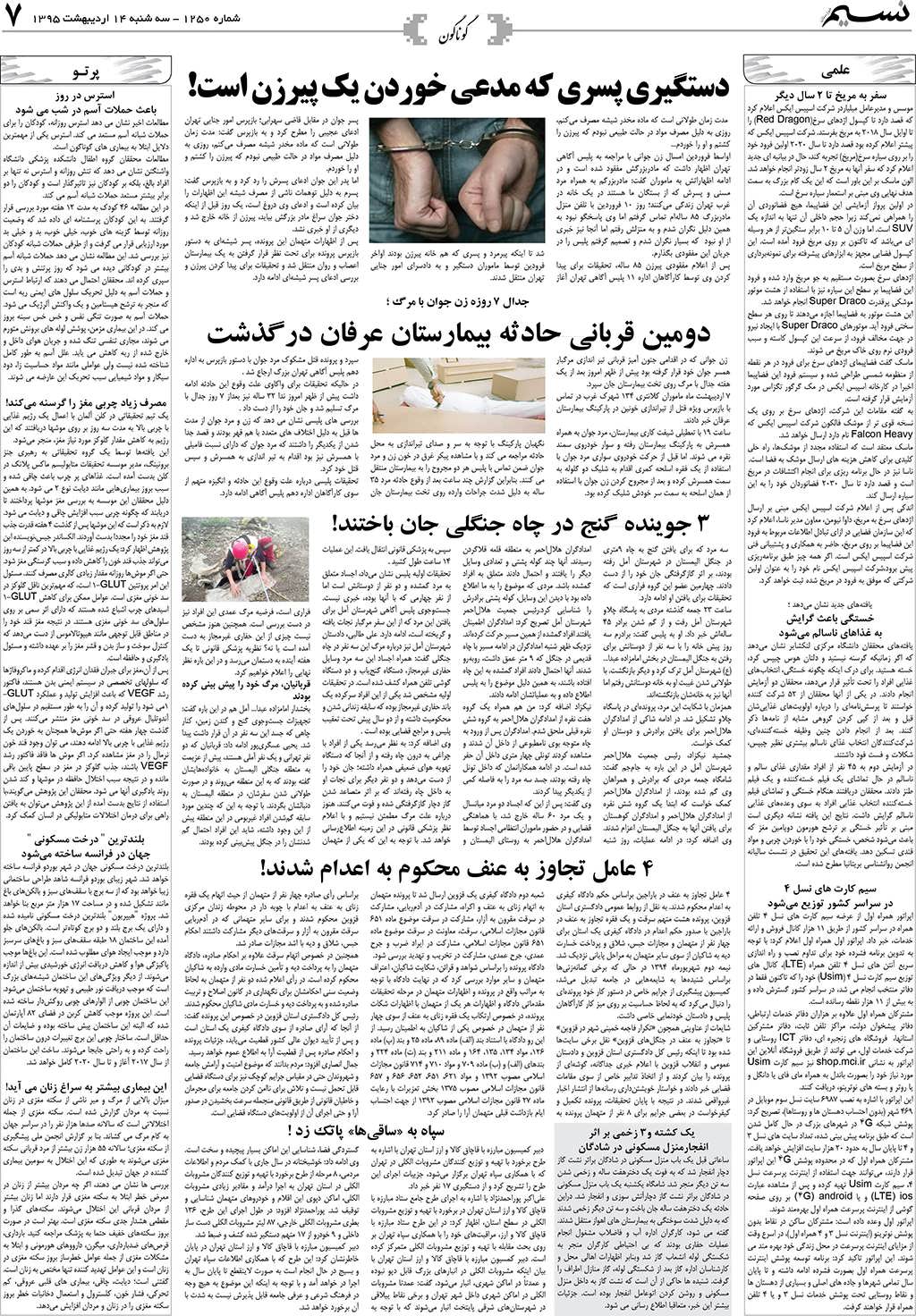 صفحه گوناگون روزنامه نسیم شماره 1250