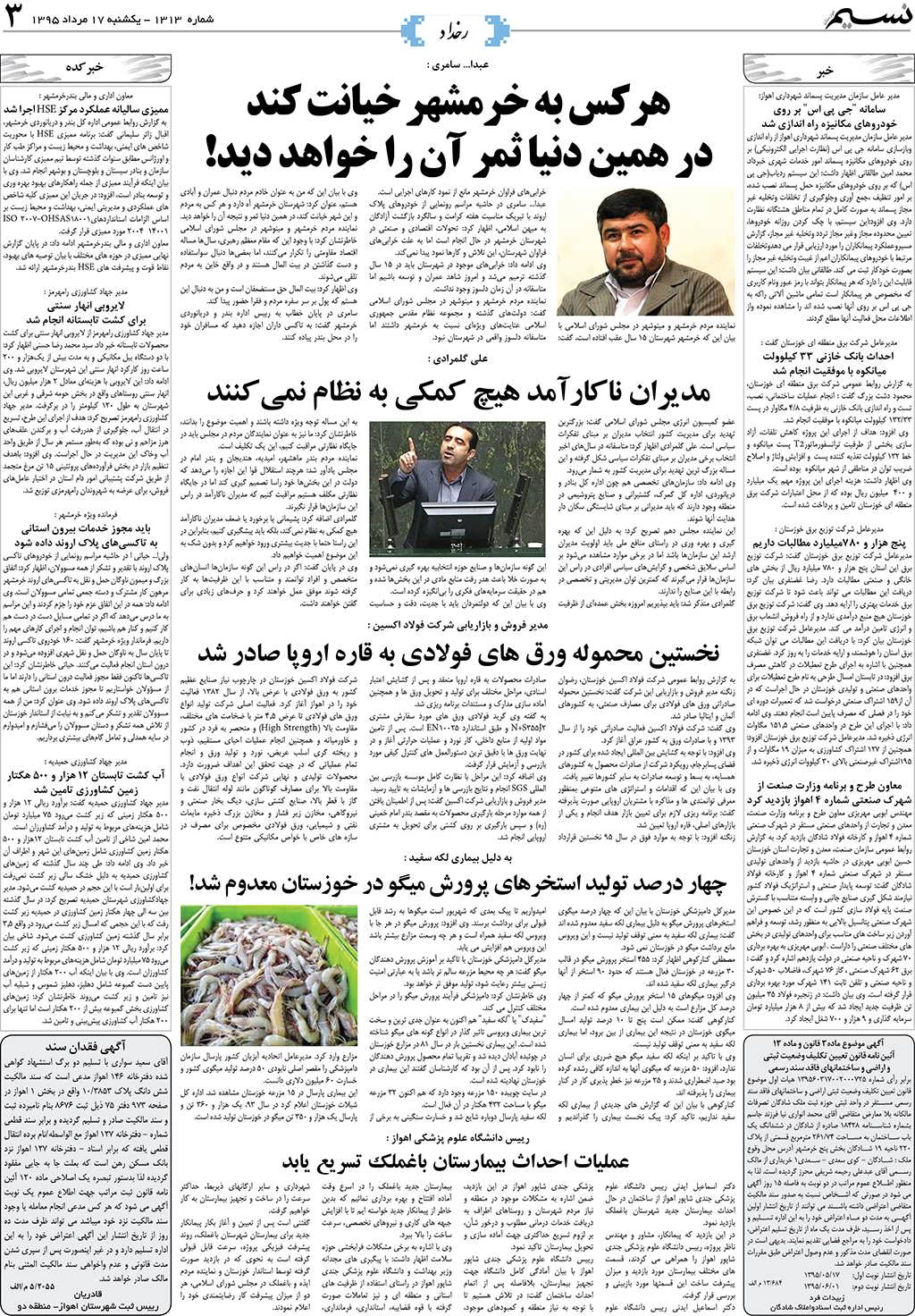 صفحه رخداد روزنامه نسیم شماره 1313