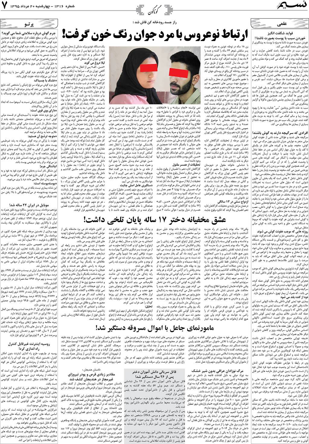 صفحه گوناگون روزنامه نسیم شماره 1316
