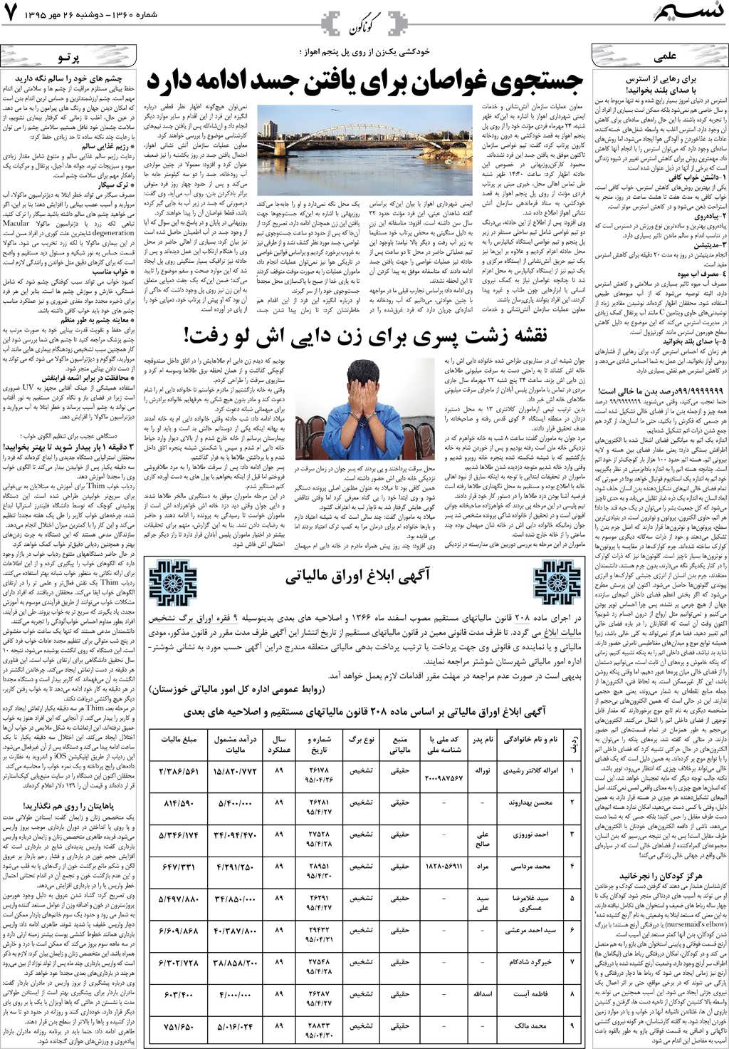 صفحه گوناگون روزنامه نسیم شماره 1360