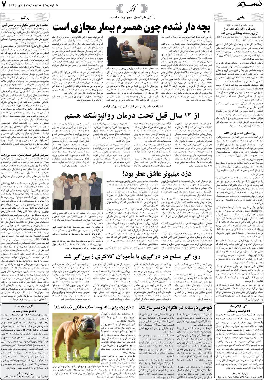 صفحه گوناگون روزنامه نسیم شماره 1375