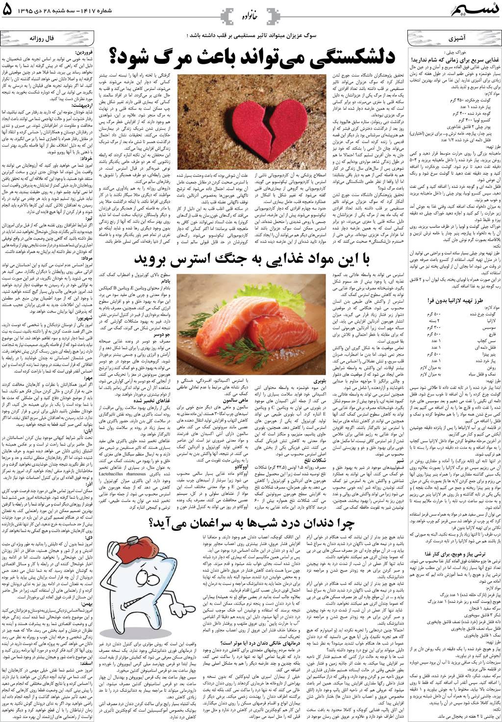 صفحه خانواده روزنامه نسیم شماره 1417
