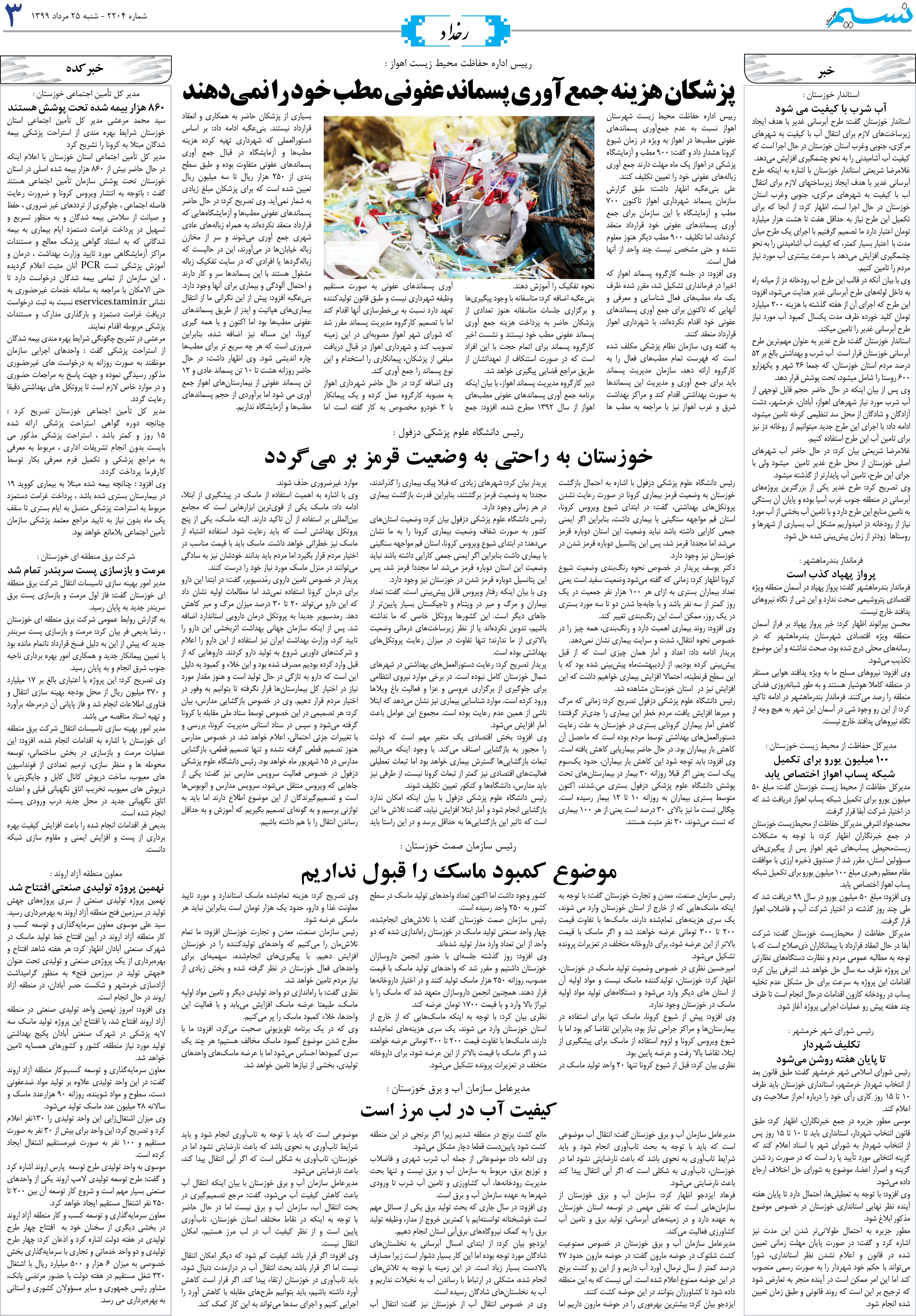 صفحه رخداد روزنامه نسیم شماره 2204