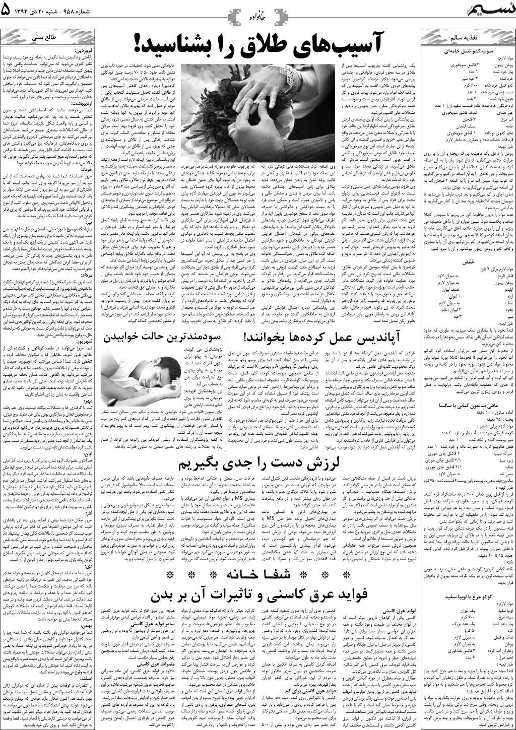 صفحه خانواده روزنامه نسیم شماره 958