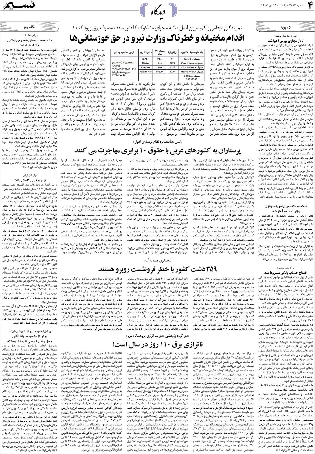 دیدگاه روزنامه نسیم شماره 3282 